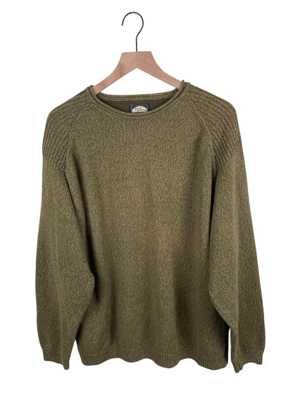 Vintage 90s Tommy Bahama Cotton Wool Sweater Size XL Green Marled Knit Fisherman